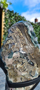 Green Druzy spinning Amethyst Jasper from Uruguay ultra high grade ++ on stand - Dual Green