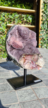 Load image into Gallery viewer, Amethyst Purple with calcite on stand from Uruguay - SE Rare High Grade - Arco-íris púrpura
