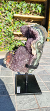 Load image into Gallery viewer, Amethyst Purple with calcite on stand from Uruguay - SE Rare High Grade - Arco-íris púrpura
