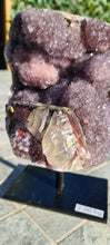 Load image into Gallery viewer, Amethyst Purple with calcite on stand from Uruguay - SE Rare High Grade - Arco-íris púrpura

