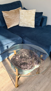 AMETHYST TABLE WITH GLASS TOP BLACK GOLD OR SILVER