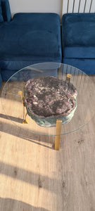 AMETHYST TABLE WITH GLASS TOP BLACK GOLD OR SILVER