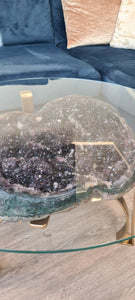 AMETHYST TABLE WITH GLASS TOP BLACK GOLD OR SILVER