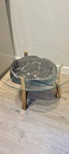 AMETHYST TABLE WITH GLASS TOP BLACK GOLD OR SILVER