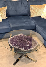 Load image into Gallery viewer, Amethyst Table on chrome modern stand with Glass top Active
