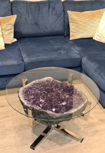 Amethyst Table on chrome modern stand with Glass top Active