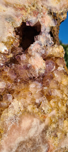 Pink Amethyst on gold stand Tower Cathedral druzy