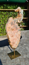 Load image into Gallery viewer, Pink Amethyst Swan on gold stand Tower Cathedral druzy Active
