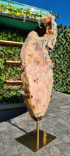 Load image into Gallery viewer, Pink Amethyst Swan on gold stand Tower Cathedral druzy Active
