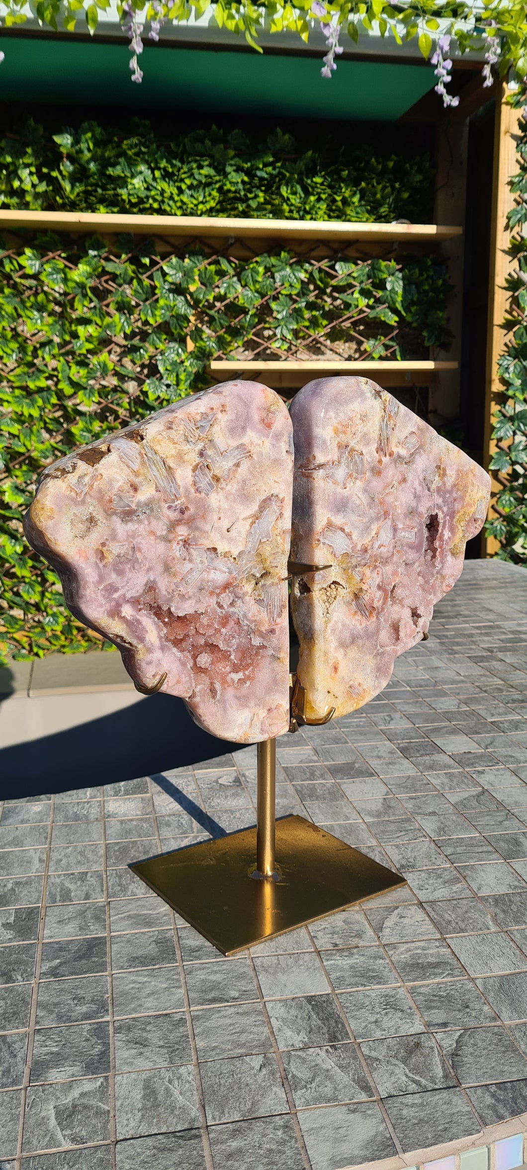 Pink Amethyst Druzy wings on gold stand Tower Cathedral