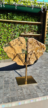 Load image into Gallery viewer, Pink Amethyst Druzy wings on gold stand Tower Cathedral

