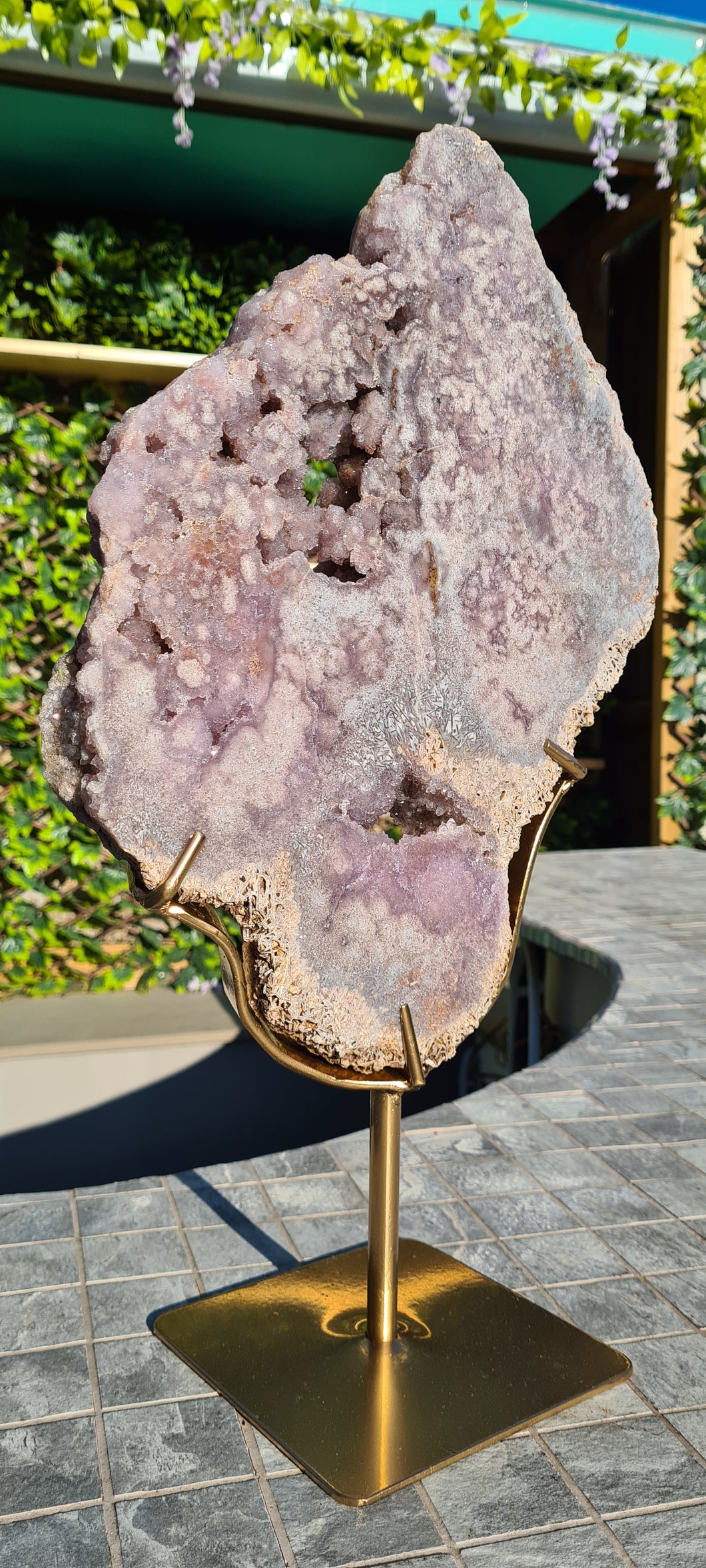 Pink Amethyst with Grey on gold stand Secrey Ying Yang Tower Cathedral druzy home decor