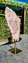 Load image into Gallery viewer, Pink Amethyst on gold stand Over the Rainbow Yellow Tower Cathedral druzy Active
