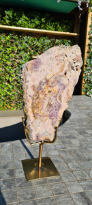 Pink Amethyst on gold stand Over the Rainbow Yellow Tower Cathedral druzy Active
