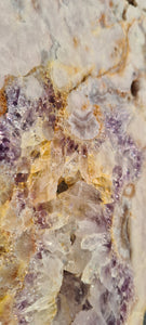 Pink Amethyst on gold stand Over the Rainbow Yellow Tower Cathedral druzy Active