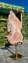 Load image into Gallery viewer, Pink Amethyst on gold stand Tower Cathedral druzy
