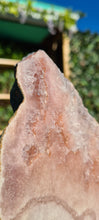 Load image into Gallery viewer, Pink Amethyst on gold stand Tower Cathedral druzy
