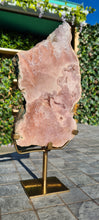 Load image into Gallery viewer, Pink Amethyst on gold stand Tower Cathedral druzy
