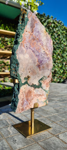 Pink Amethyst on gold stand Tower Cathedral druzy