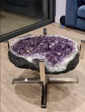 Load image into Gallery viewer, Amethyst Table on chrome modern stand with Glass top Active

