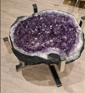Amethyst Table on chrome modern stand with Glass top Active