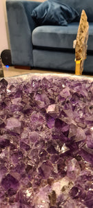 Amethyst Table on chrome modern stand with Glass top Active
