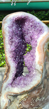 Load image into Gallery viewer, Huge Amethyst spinning almost 2ft tall polished turtle like shell double sided rare and unique - deep purple colour gold stand Active
