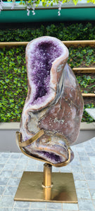 Huge Amethyst spinning almost 2ft tall polished turtle like shell double sided rare and unique - deep purple colour gold stand Active
