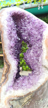 Load image into Gallery viewer, Huge Amethyst spinning almost 2ft tall polished turtle like shell double sided rare and unique - deep purple colour gold stand Active
