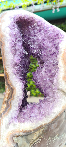 Huge Amethyst spinning almost 2ft tall polished turtle like shell double sided rare and unique - deep purple colour gold stand Active