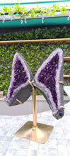 Load image into Gallery viewer, Amethyst Angel Wings Butterfly Wings on gold stand
