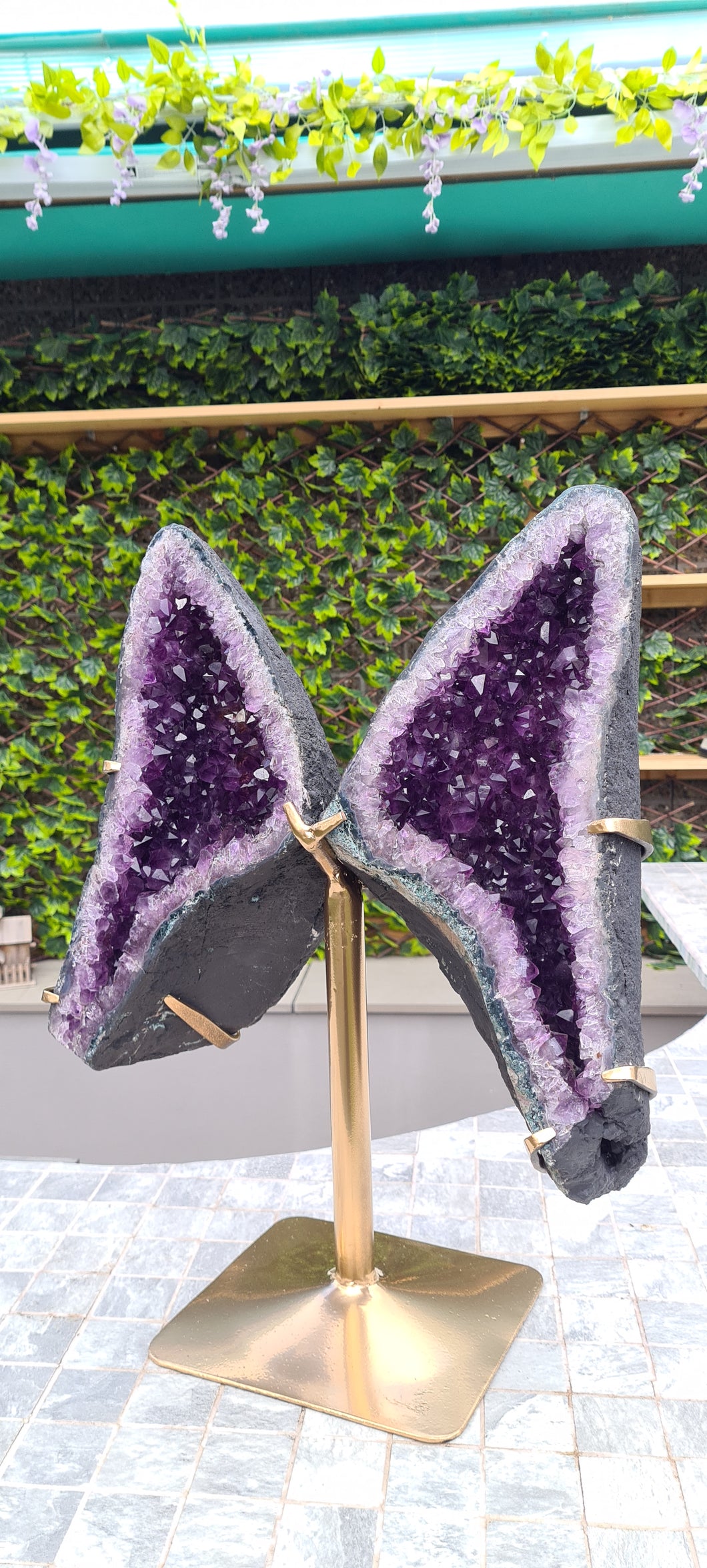 Amethyst Angel Wings Butterfly Wings on gold stand