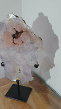 Load and play video in Gallery viewer, Pink Amethyst Druzy Slab with Hand made Stand
