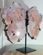 Load image into Gallery viewer, Pink Amethyst Angel Wings with Hand made Stand
