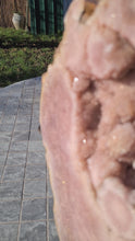 Load and play video in Gallery viewer, Pink Amethyst on gold stand Heartbeat Tower Cathedral druzy
