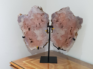 Pink Amethyst Angel Wings with Hand made Stand