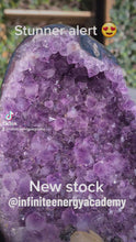 Load and play video in Gallery viewer, Amethyst Deep Purple with calcite on stand from Uruguay - SE Rare High Grade -

