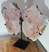 Load image into Gallery viewer, Pink Amethyst Angel Wings with Hand made Stand

