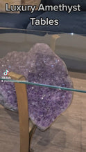 Load and play video in Gallery viewer, AMETHYST TABLE WITH GLASS WORKTOP
