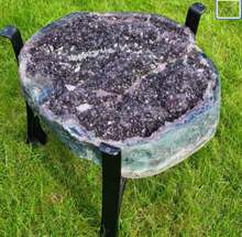 Load image into Gallery viewer, AMETHYST TABLE WITH GLASS TOP BLACK GOLD OR SILVER
