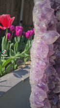 Load and play video in Gallery viewer, Amethyst Shield with calcite on stand : Three doves
