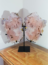 Load image into Gallery viewer, Pink Amethyst Angel Wings with Hand made Stand
