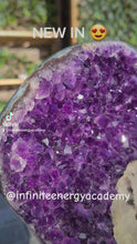 Load and play video in Gallery viewer, Amethyst Deep Purple with calcite on stand from Uruguay SE Rare High Grade - Protector Morado
