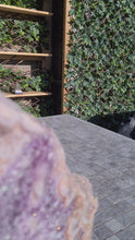 Load and play video in Gallery viewer, Pink Amethyst Indian Chief with purple on gold stand Tower Cathedral druzy Active
