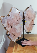 Load image into Gallery viewer, Pink Amethyst Angel Wings with Hand made Stand
