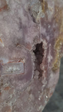 Load and play video in Gallery viewer, Pink Amethyst Druzy wings on gold stand Tower Cathedral

